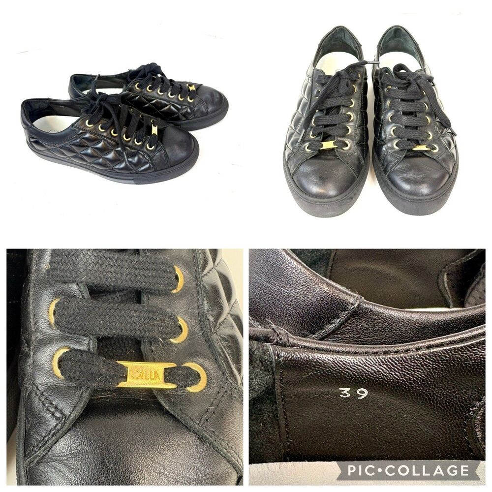 Calla Star Black Quilted Luxury Leather Sneakers Size 39 EUC Bunion Comfort